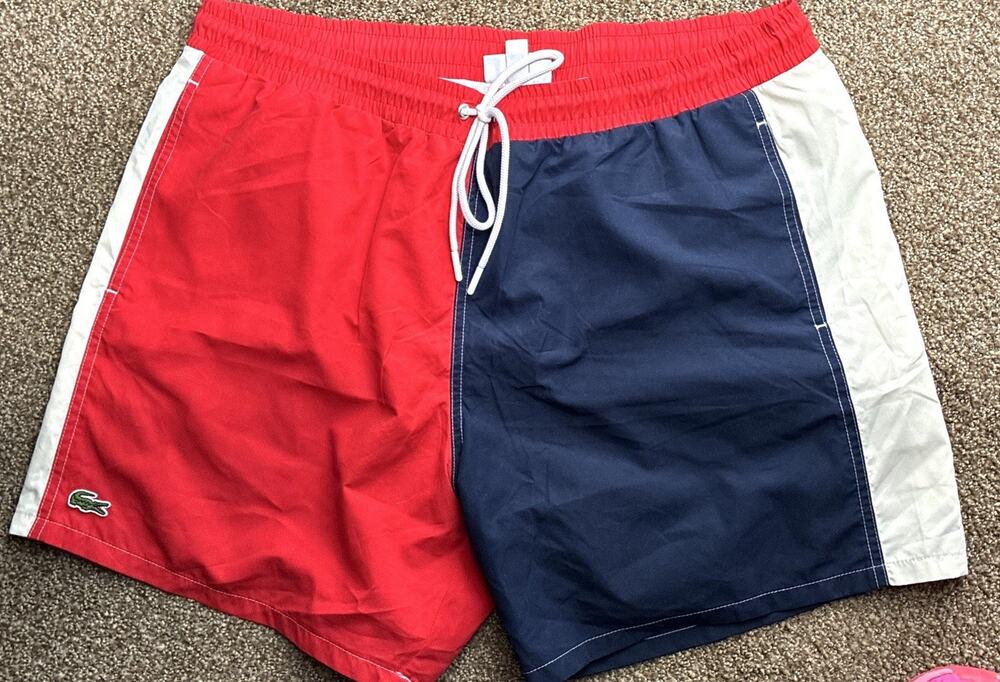 NWOT Lacoste Men Swim Short XL stretch waist Netting Trunks Branded Pockets
